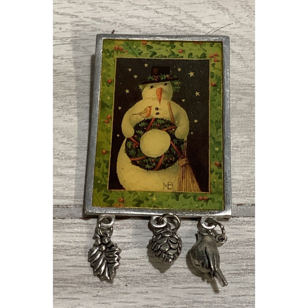 MARJOLEIN BASTIN Silvertone Pin Snowman‎ Charms Vintage